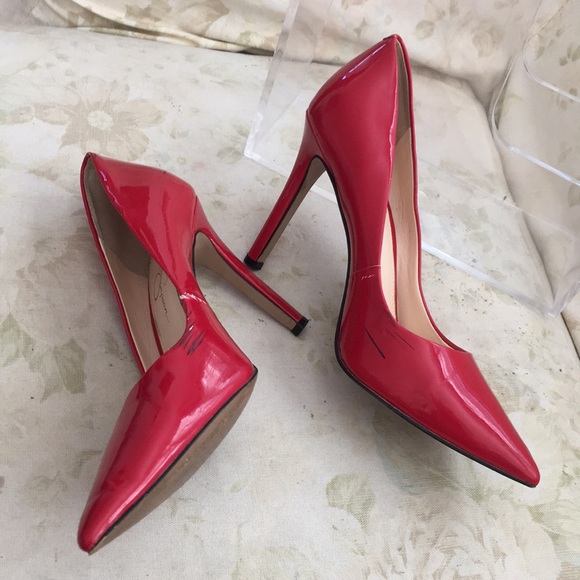 Jessica Simpson red stiletto patent leather pumps, classic, sz. 10 - Picture 6 of 8